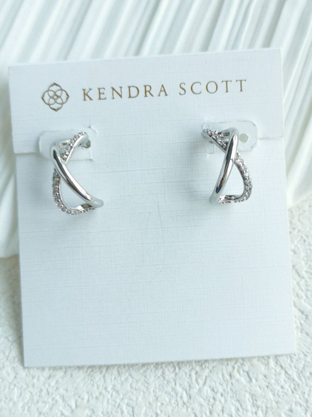 NEW Kendra Scott Annie Infinity Earrings Silver White Crystal